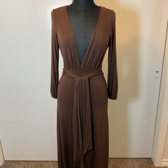Rachel Pally Dresses & Skirts - 18. Rachel Pally Brown V-Neck Plunge Long Sleeve Maxi Dress Size Small